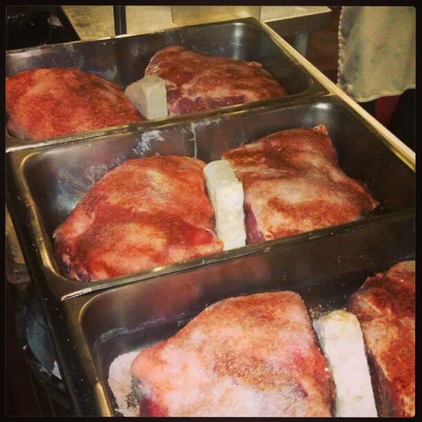Pork butts seasoned and ready for its slow oven roast. - from Instagram