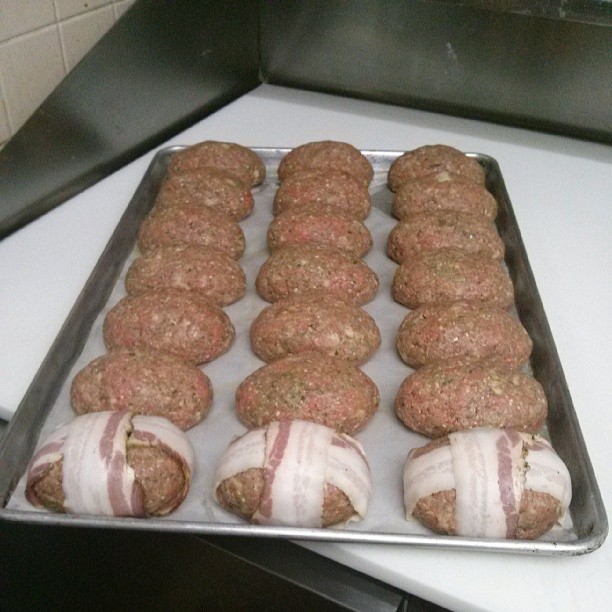 Individual meatloafs ready for the smoker, Thursday special. Might was well wrap some with house smoked bacon, can't - from Instagram