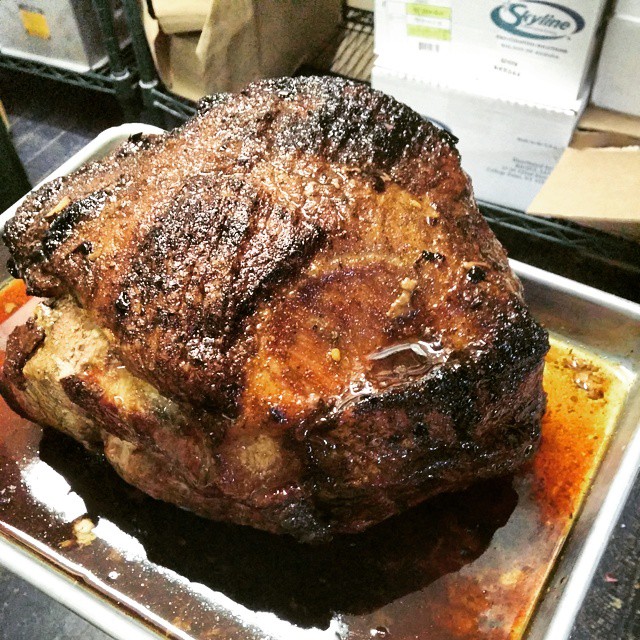 Roasted Pork Butt just out of the oven, heading to walk in frig. Cuban sandwich on the special menu for the weekend. Oh boy so beautiful. Enjoy.. - from Instagram
